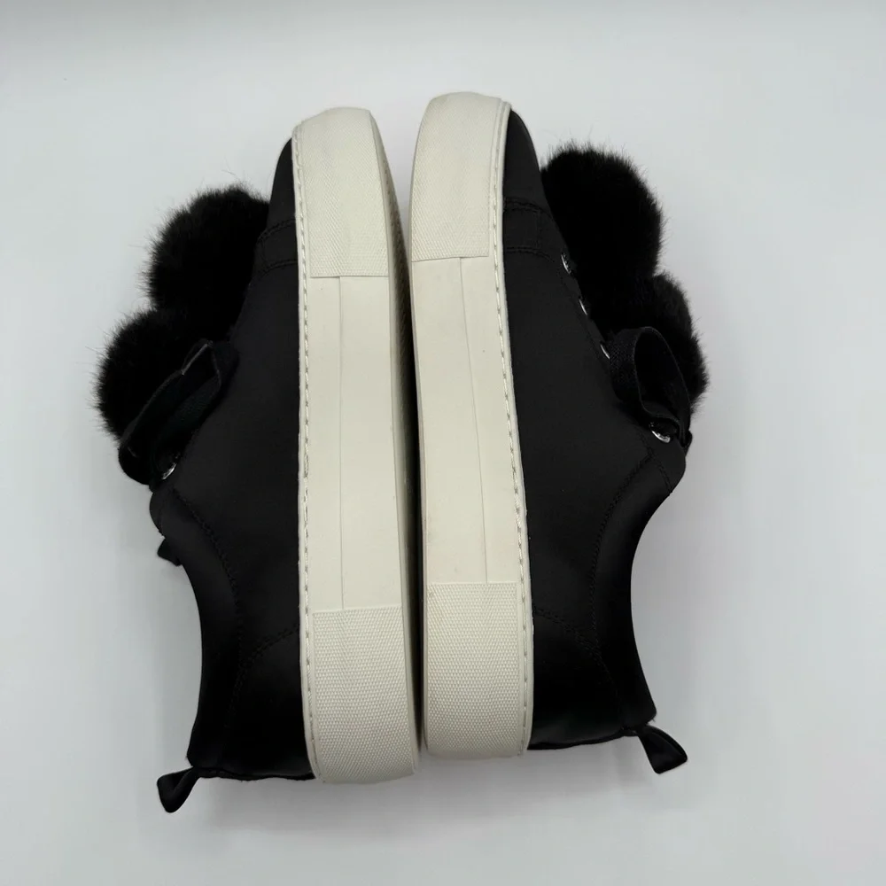 J/SLIDES Faux Fur Pom Pom Satin Platform Lace-Up Black Women’s Sneakers Size 7 - Picture 8 of 14
